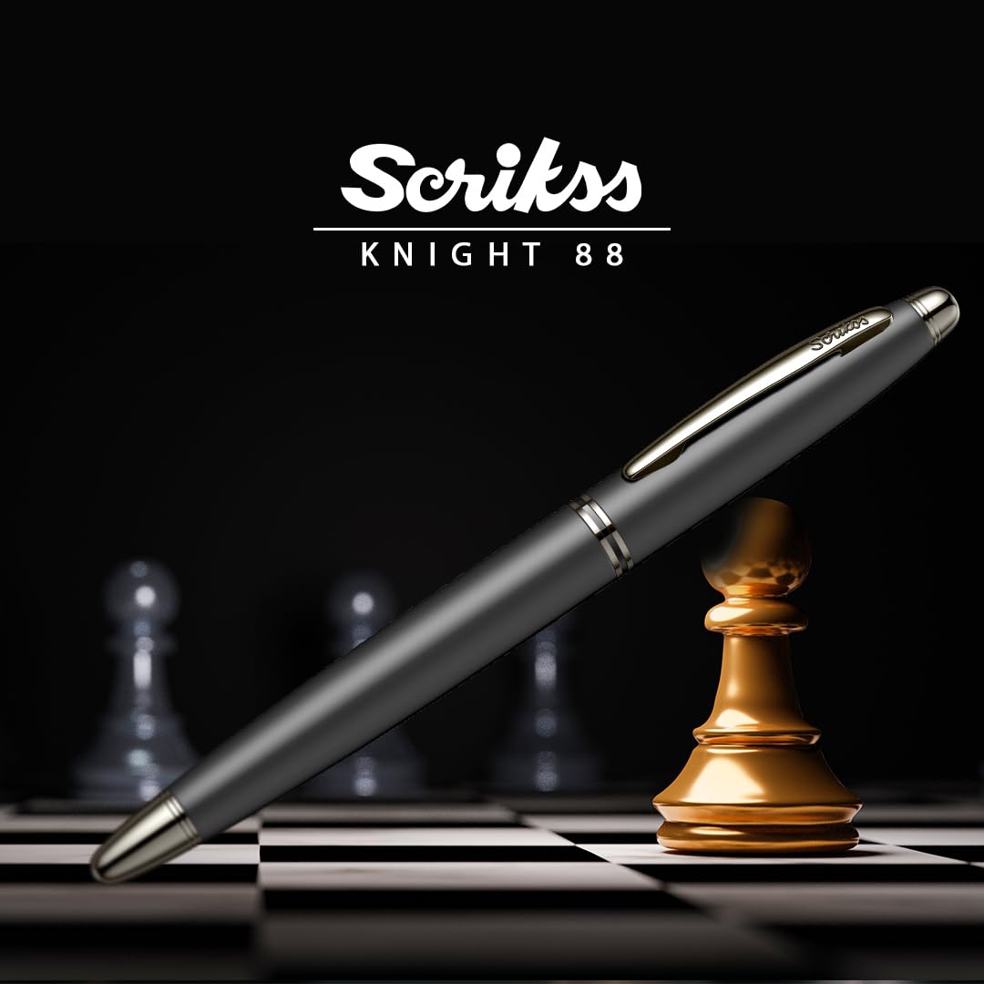 Scrikss Medium Nib Brass Metal Fountain Ink Pen With Converter Matt Black Plated Knight 88 Series Inkpen For Smooth Writing